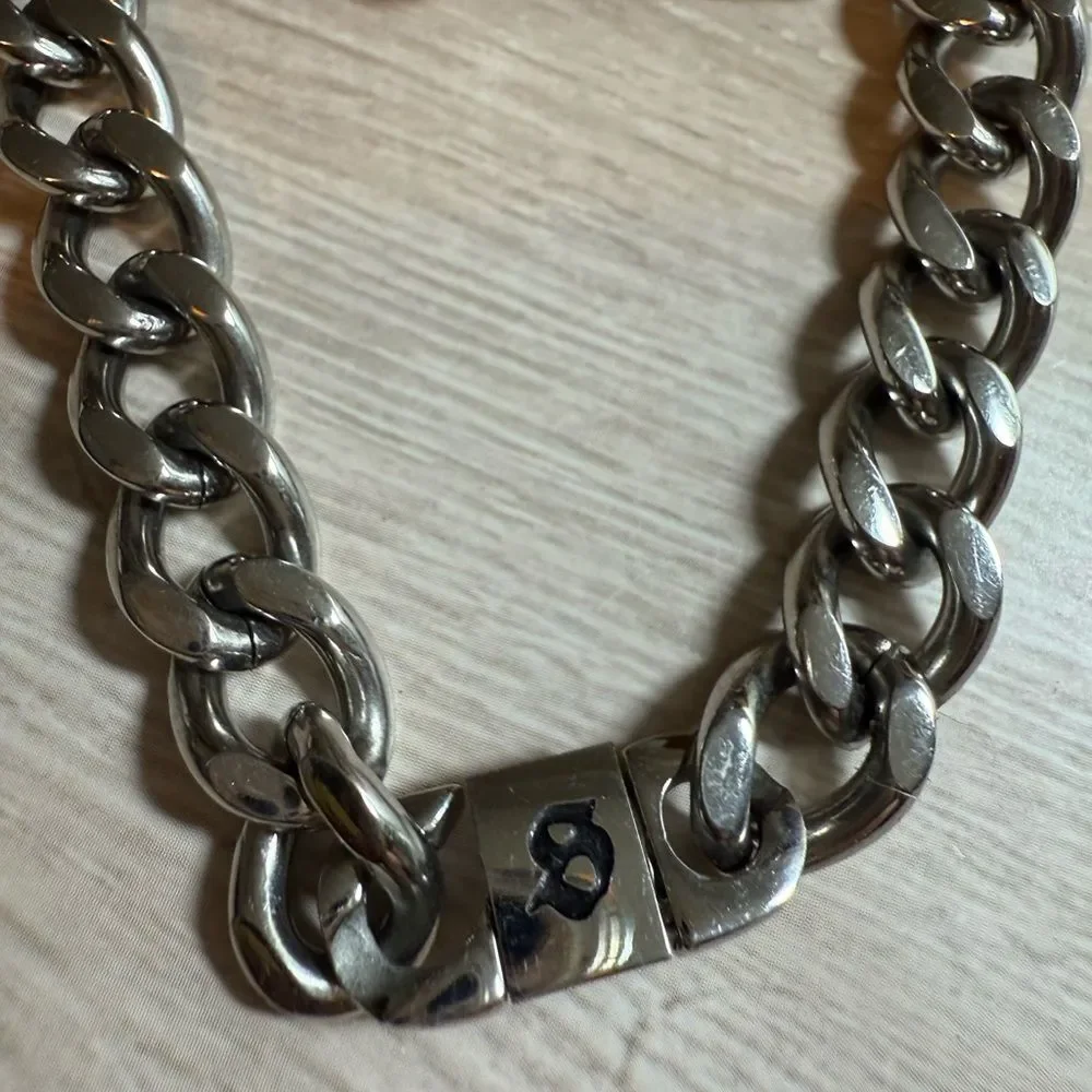 Men’s Stainless Steel Biker Bracelet Gothic Cross Plate Chunky Cuban Chain